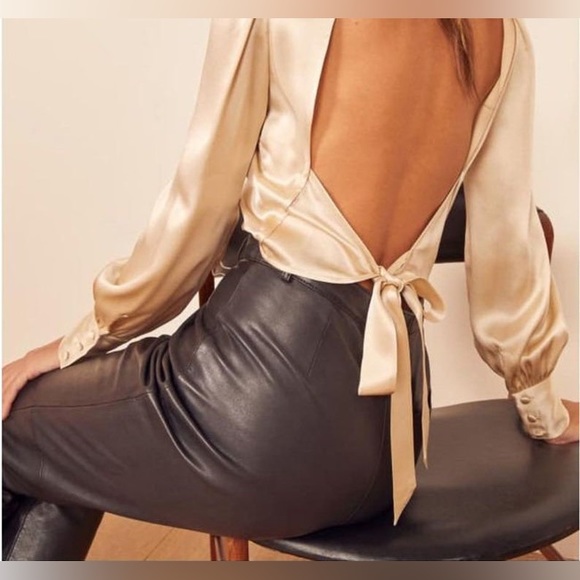 Reformation Veda Leather Cropped Pants In Black Size 12 - Picture 5 of 17